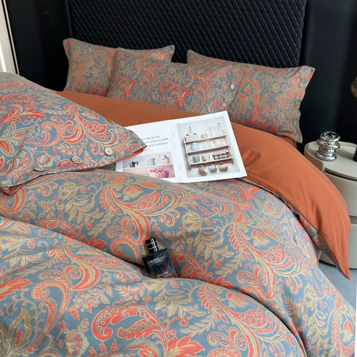 91家纺网 家纺一手货源 找家纺 果洋家纺 2025新款水洗双层纱复古纽扣款轻奢风小碎花系列四件套 凤舞