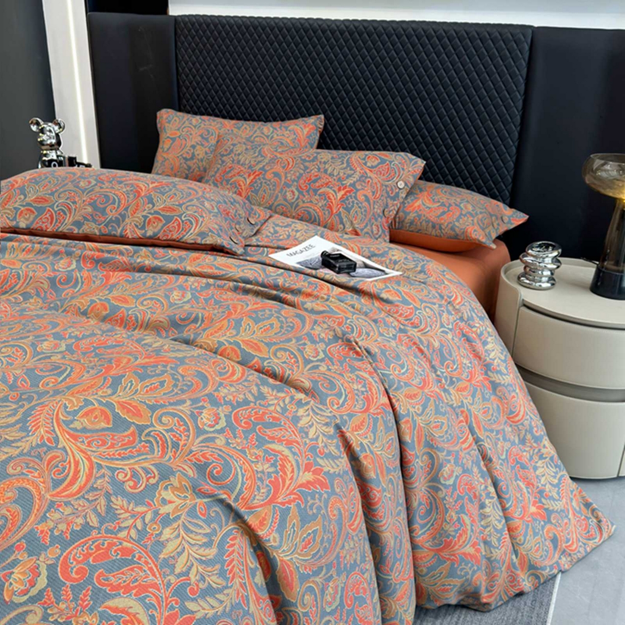 91家纺网 家纺一手货源 找家纺 果洋家纺 2025新款水洗双层纱复古纽扣款轻奢风小碎花系列四件套 凤舞