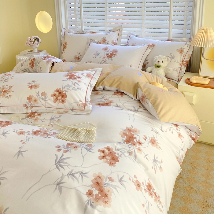 91家纺网 家纺一手货源 找家纺 星期三家纺 2025年5月春夏新款铂金全棉13372四件套（加老板微信有会员价） 春迟-咖