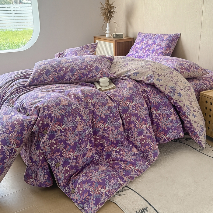 91家纺网 家纺一手货源 找家纺 果洋家纺 2025新款水洗双层纱复古纽扣款轻奢风小碎花系列四件套 花花世界-彩