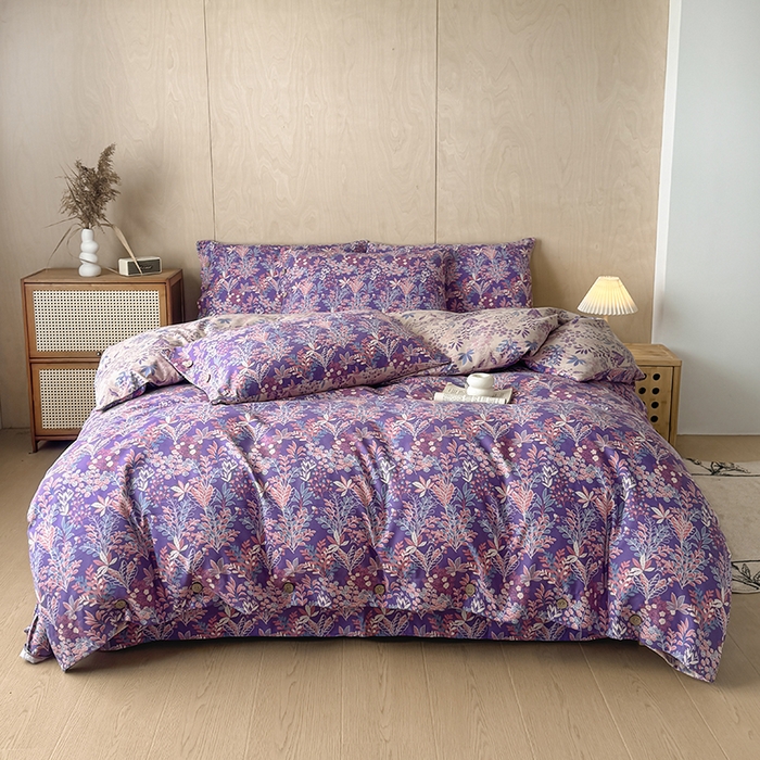 91家纺网 家纺一手货源 找家纺 果洋家纺 2025新款水洗双层纱复古纽扣款轻奢风小碎花系列四件套 花花世界-彩