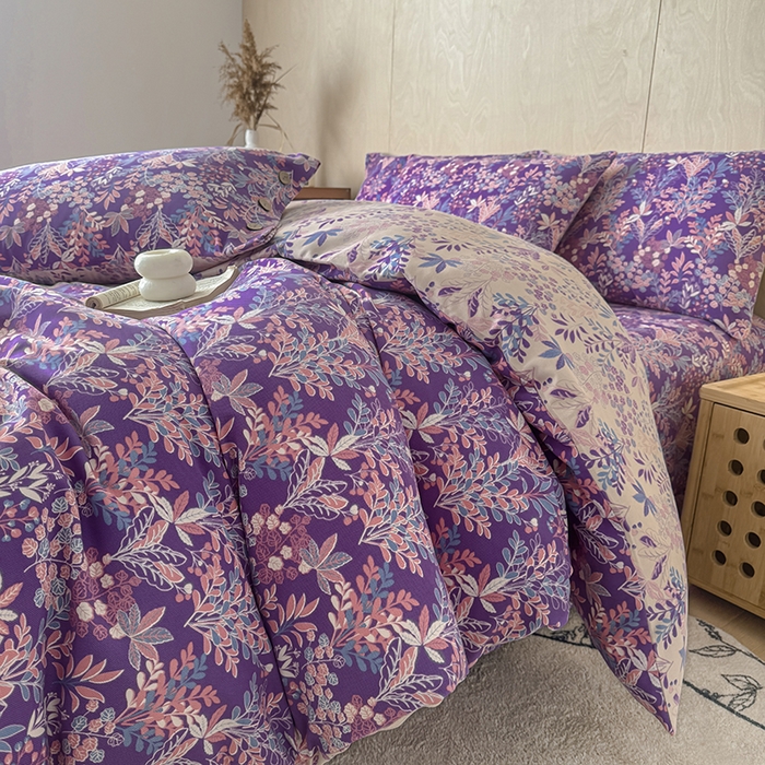 91家纺网 家纺一手货源 找家纺 果洋家纺 2025新款水洗双层纱复古纽扣款轻奢风小碎花系列四件套 花花世界-彩