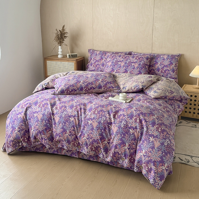 91家纺网 家纺一手货源 找家纺 果洋家纺 2025新款水洗双层纱复古纽扣款轻奢风小碎花系列四件套 花花世界-彩