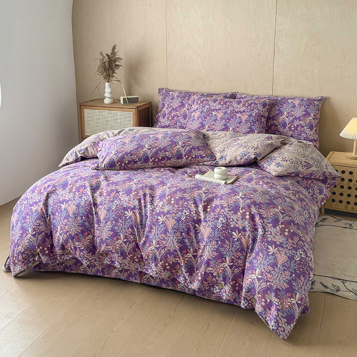 91家纺网 家纺一手货源 找家纺 果洋家纺 2025新款水洗双层纱复古纽扣款轻奢风小碎花系列四件套 花花世界-彩