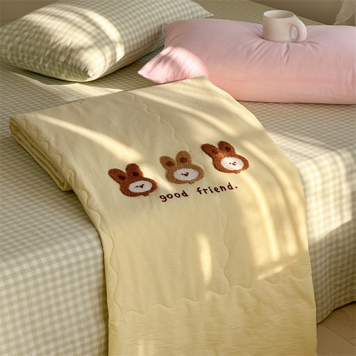 洋铭区（原狠狠爱） 2025新款卡通毛巾绣水洗棉夏被夏凉被空调被四件套 兔兔宝贝