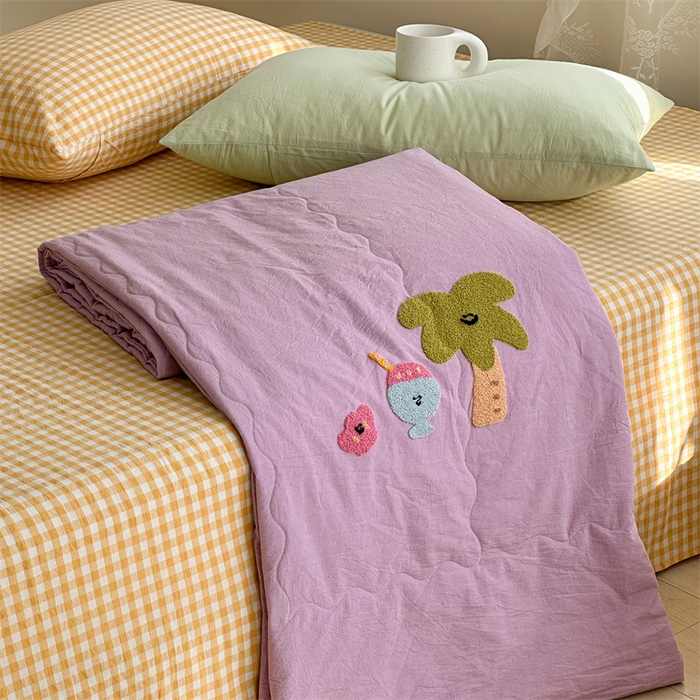 洋铭区（原狠狠爱） 2025新款卡通毛巾绣水洗棉夏被夏凉被空调被四件套 芋香小树