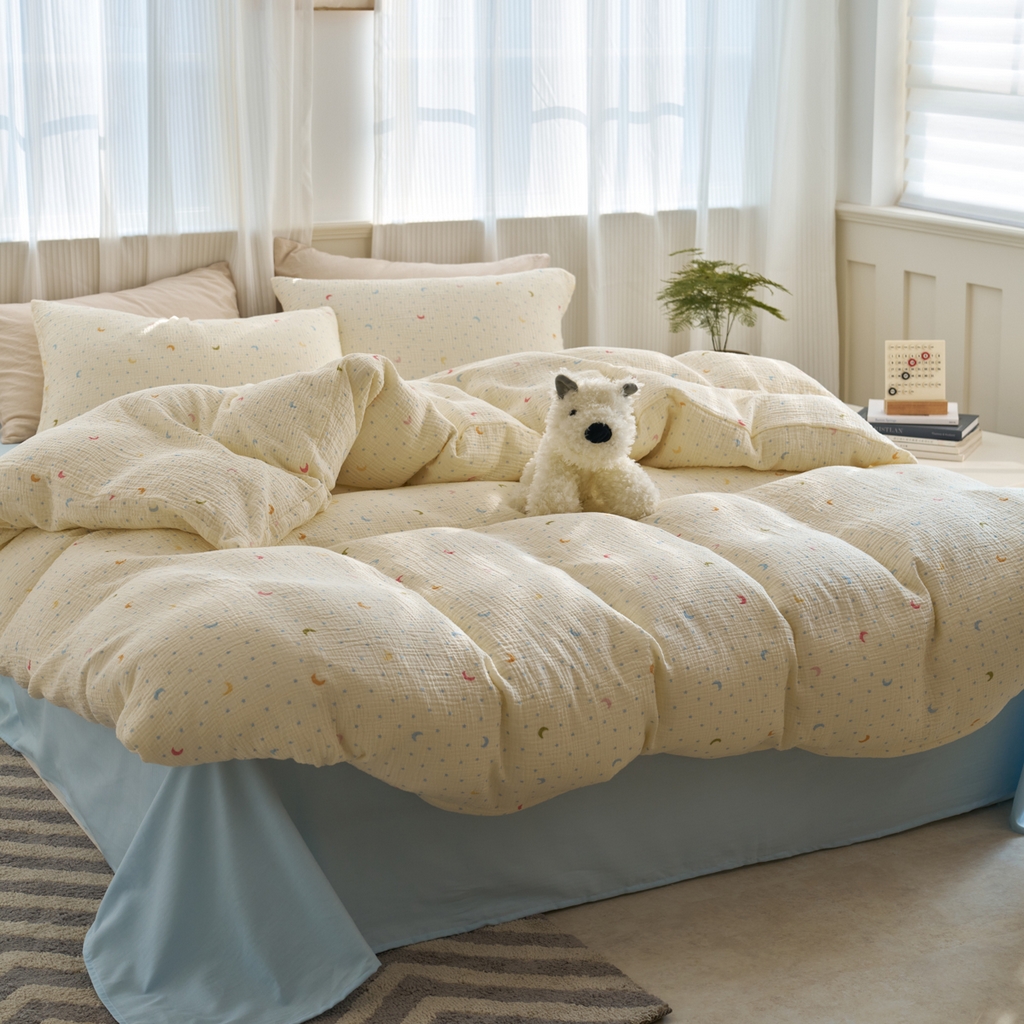 91家纺网 家纺一手货源 找家纺 洋铭区（原狠狠爱） 2025新款全棉纯棉皱皱纱四件套 星月天空