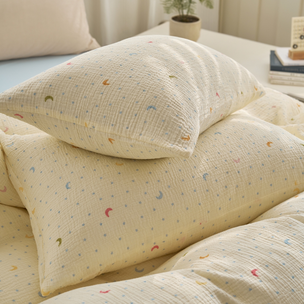 91家纺网 家纺一手货源 找家纺 洋铭区（原狠狠爱） 2025新款全棉纯棉皱皱纱四件套 星月天空