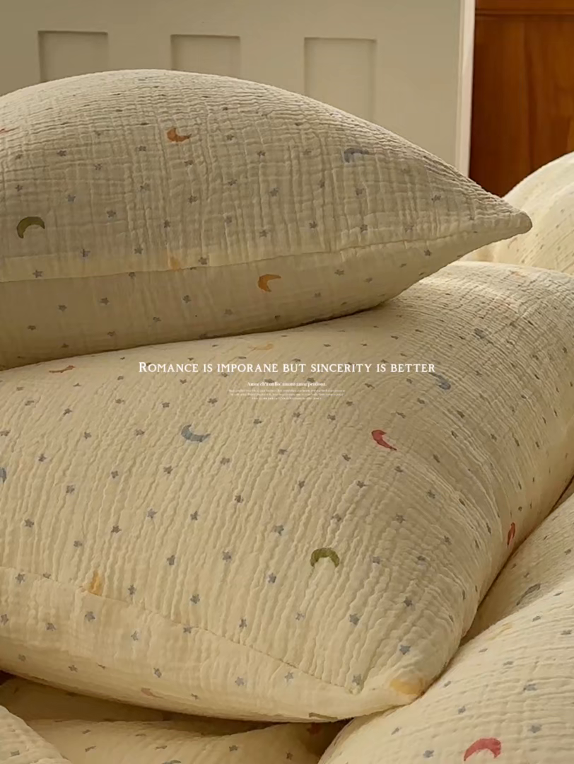 91家纺网 家纺一手货源 找家纺 洋铭区（原狠狠爱） 2025新款全棉纯棉皱皱纱四件套 星月天空