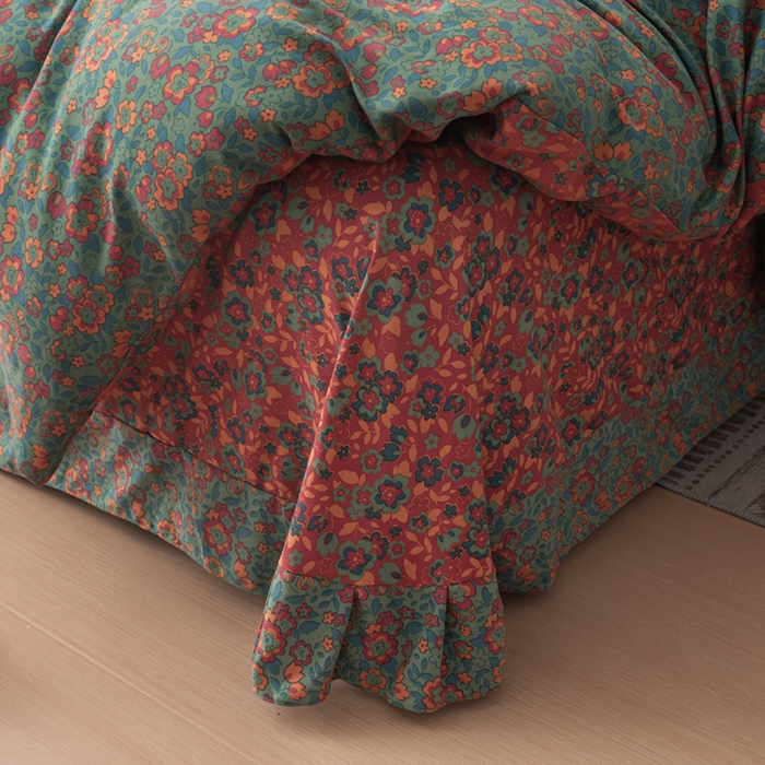 91家纺网 家纺一手货源 找家纺 果洋家纺 2025新款水洗双层纱复古纽扣款轻奢风小碎花系列四件套 花间物语