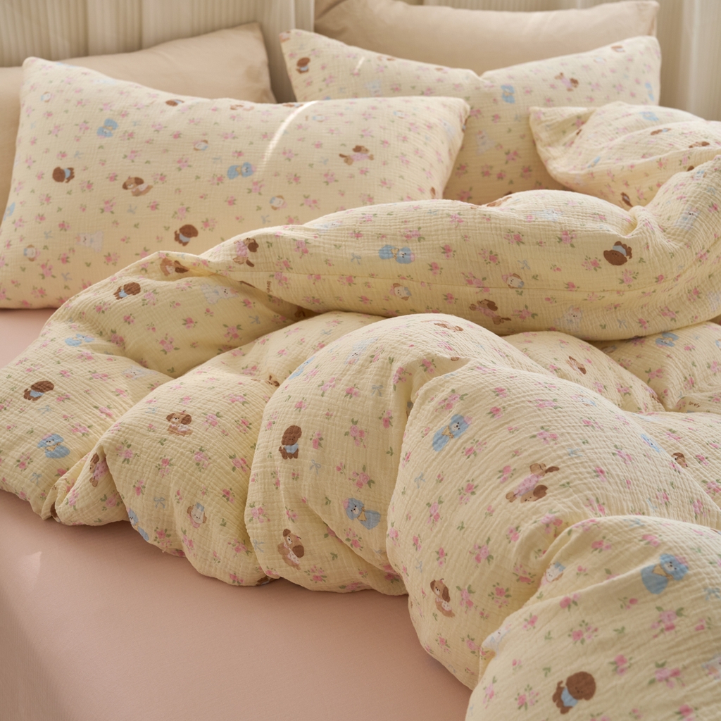 洋铭区（原狠狠爱） 2025新款全棉纯棉皱皱纱四件套 小狗花园