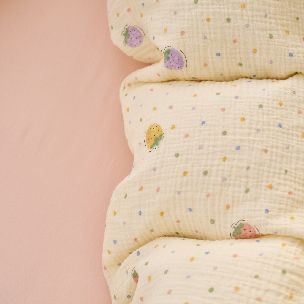 91家纺网 家纺一手货源 找家纺 洋铭区（原狠狠爱） 2025新款全棉纯棉皱皱纱四件套 梦幻草莓