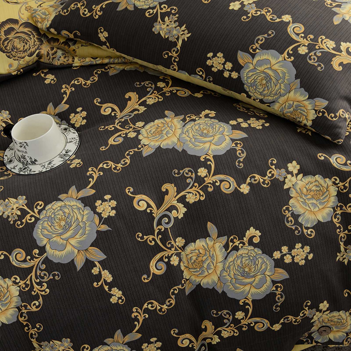 91家纺网 家纺一手货源 找家纺 果洋家纺 2025新款水洗双层纱复古纽扣款轻奢风小碎花系列四件套 花藤倚梦