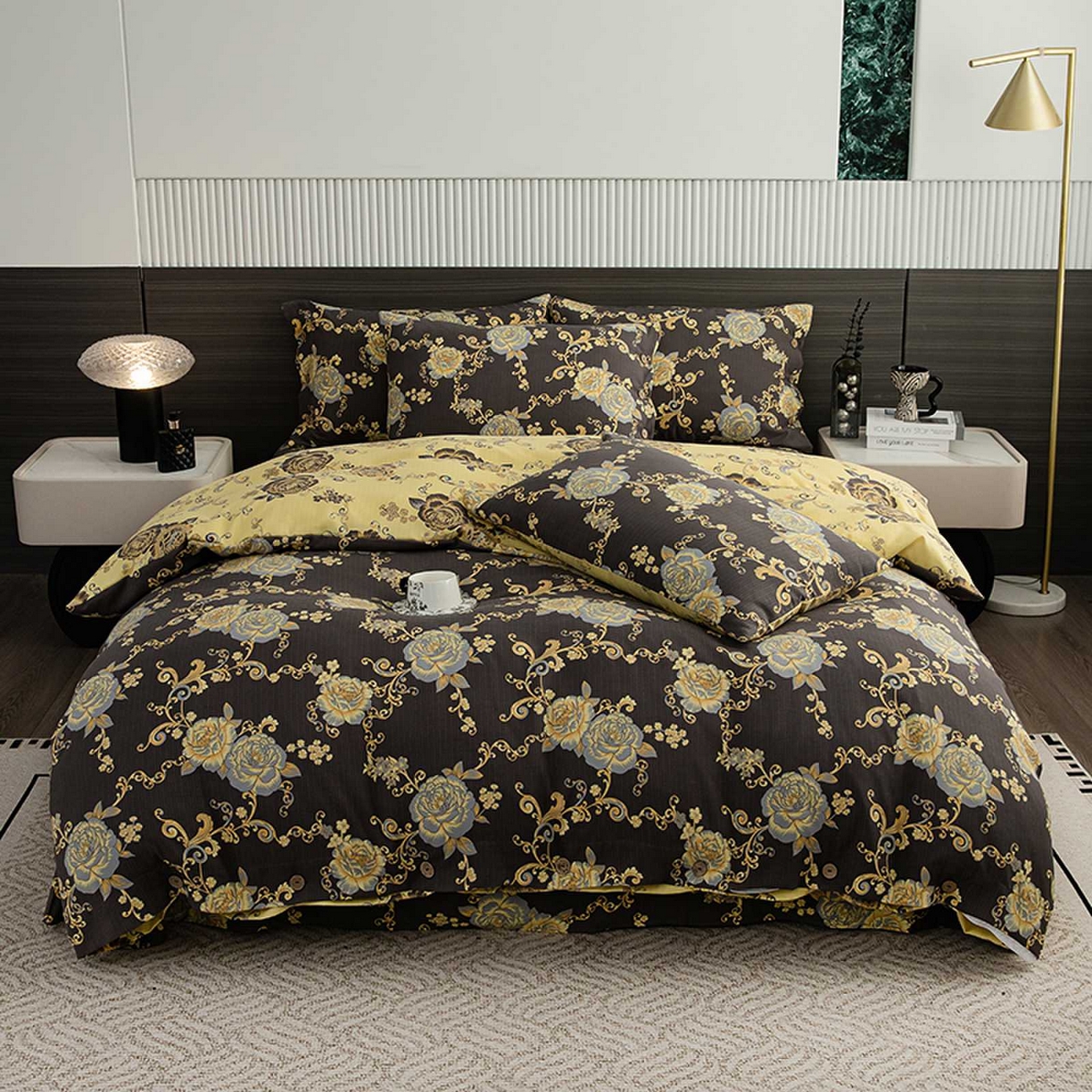 果洋家纺 2025新款水洗双层纱复古纽扣款轻奢风小碎花系列四件套 花藤倚梦