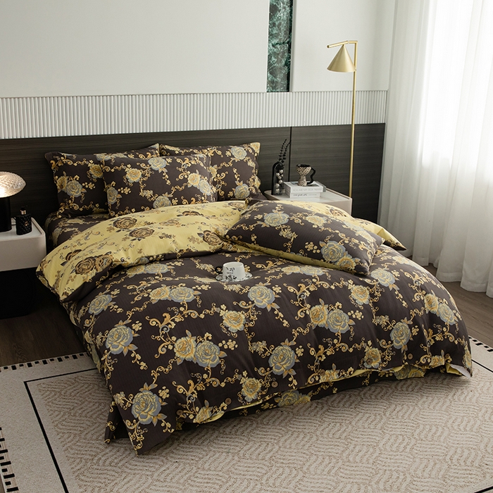 91家纺网 家纺一手货源 找家纺 果洋家纺 2025新款水洗双层纱复古纽扣款轻奢风小碎花系列四件套 花藤倚梦