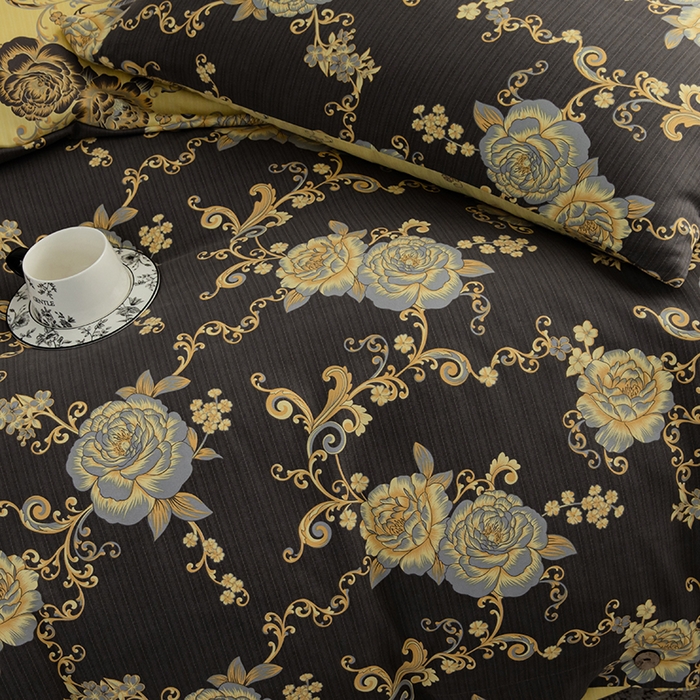 91家纺网 家纺一手货源 找家纺 果洋家纺 2025新款水洗双层纱复古纽扣款轻奢风小碎花系列四件套 花藤倚梦