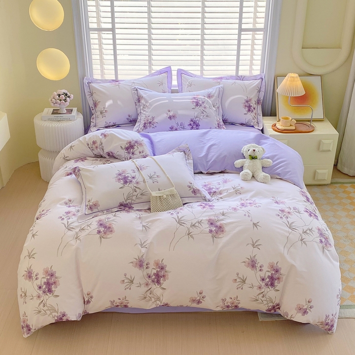 91家纺网 家纺一手货源 找家纺 星期三家纺 2025年5月春夏新款铂金全棉13372四件套（加老板微信有会员价） 春迟-紫