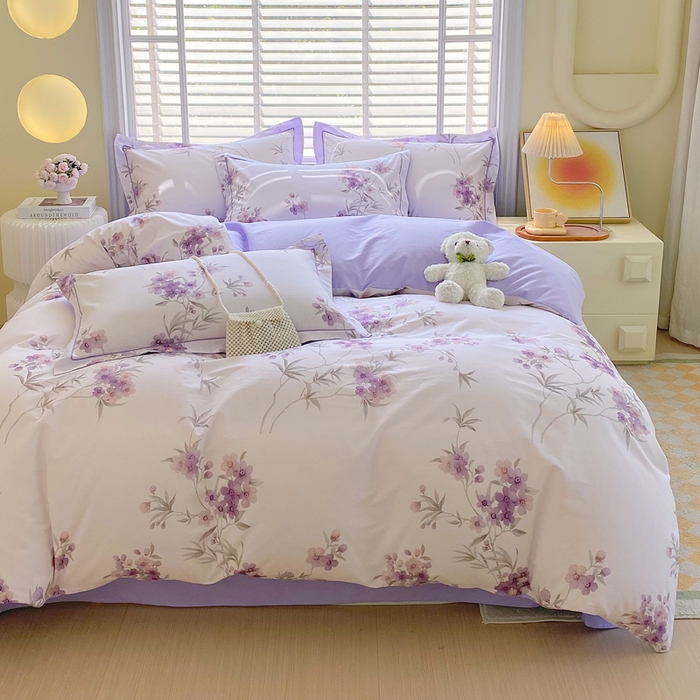 91家纺网 家纺一手货源 找家纺 星期三家纺 2025年5月春夏新款铂金全棉13372四件套（加老板微信有会员价） 春迟-紫