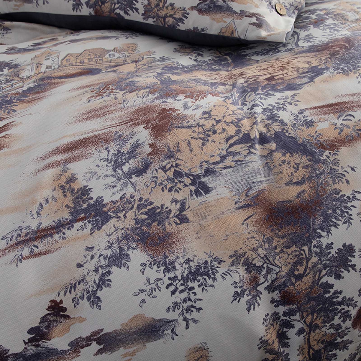 91家纺网 家纺一手货源 找家纺 果洋家纺 2025新款水洗双层纱复古纽扣款轻奢风小碎花系列四件套 江南烟雨