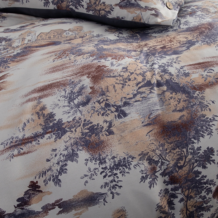 91家纺网 家纺一手货源 找家纺 果洋家纺 2025新款水洗双层纱复古纽扣款轻奢风小碎花系列四件套 江南烟雨