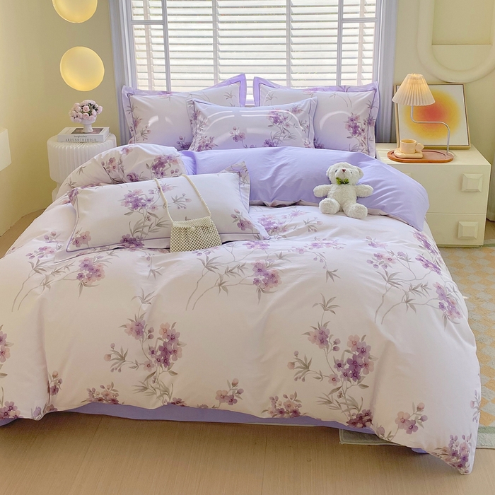 91家纺网 家纺一手货源 找家纺 星期三家纺 2025年5月春夏新款铂金全棉13372四件套（加老板微信有会员价） 春迟-紫