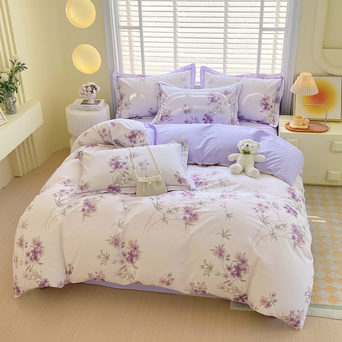 91家纺网 家纺一手货源 找家纺 星期三家纺 2025年5月春夏新款铂金全棉13372四件套（加老板微信有会员价） 春迟-紫