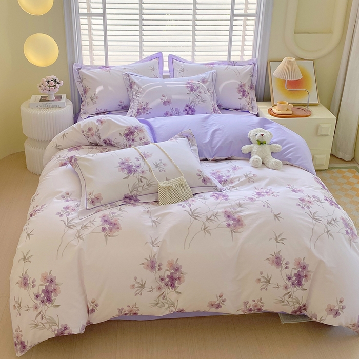 91家纺网 家纺一手货源 找家纺 星期三家纺 2025年5月春夏新款铂金全棉13372四件套（加老板微信有会员价） 春迟-紫