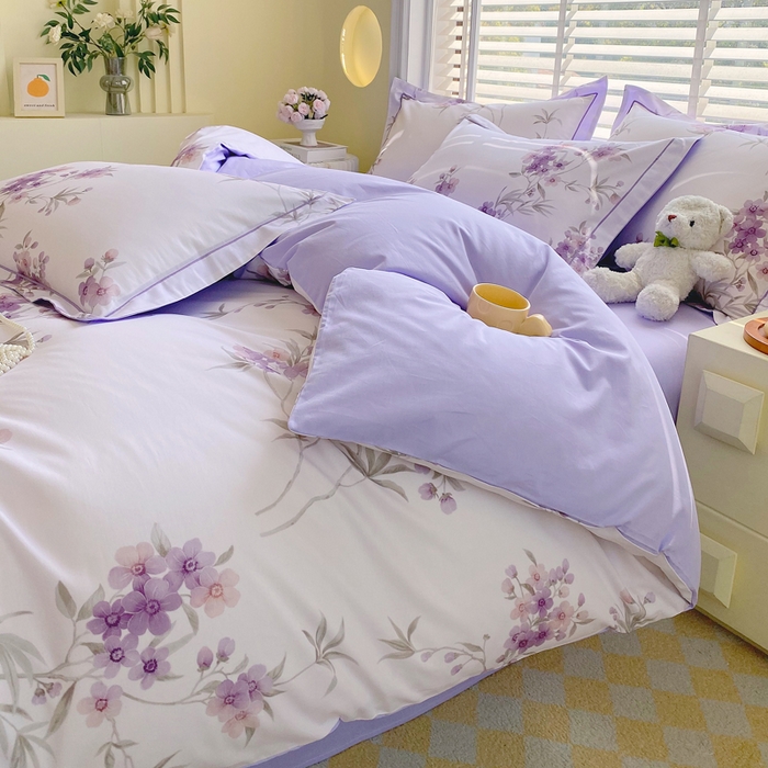 91家纺网 家纺一手货源 找家纺 星期三家纺 2025年5月春夏新款铂金全棉13372四件套（加老板微信有会员价） 春迟-紫