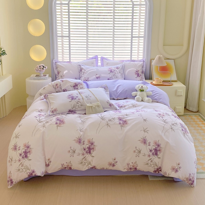 91家纺网 家纺一手货源 找家纺 星期三家纺 2025年5月春夏新款铂金全棉13372四件套（加老板微信有会员价） 春迟-紫