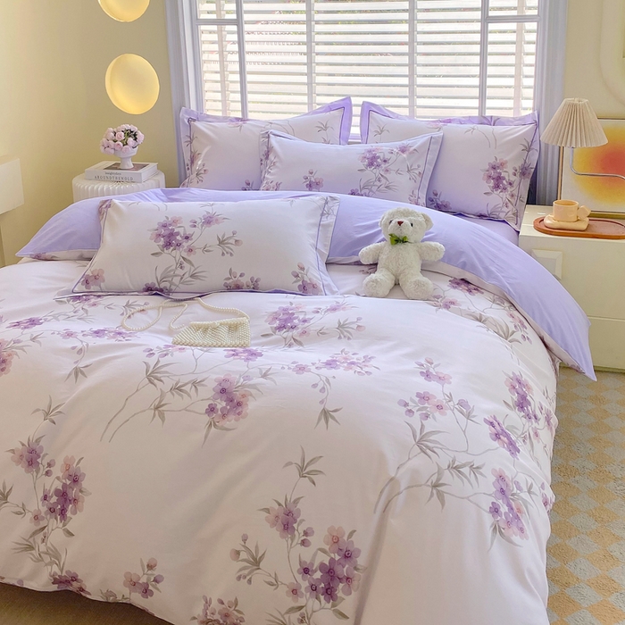 91家纺网 家纺一手货源 找家纺 星期三家纺 2025年5月春夏新款铂金全棉13372四件套（加老板微信有会员价） 春迟-紫