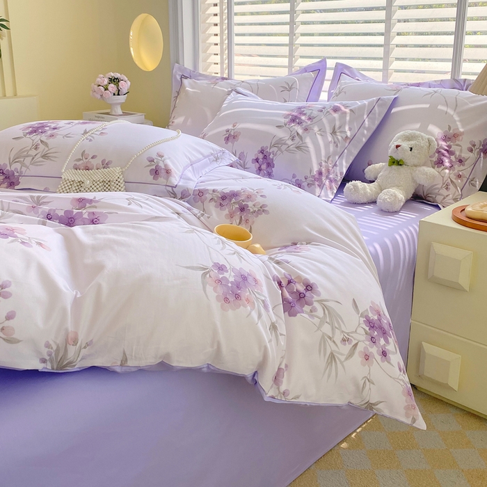 91家纺网 家纺一手货源 找家纺 星期三家纺 2025年5月春夏新款铂金全棉13372四件套（加老板微信有会员价） 春迟-紫