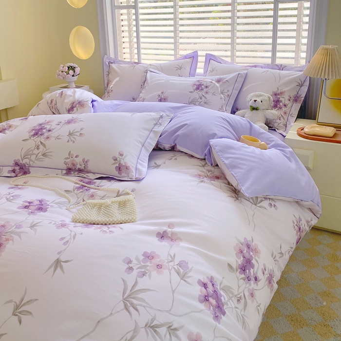 91家纺网 家纺一手货源 找家纺 星期三家纺 2025年5月春夏新款铂金全棉13372四件套（加老板微信有会员价） 春迟-紫