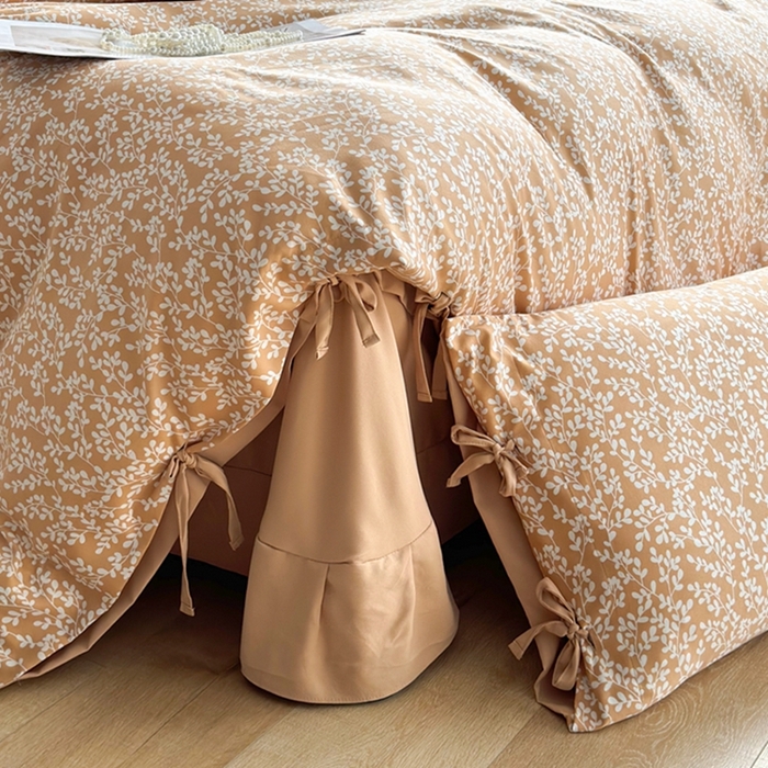 91家纺网 家纺一手货源 找家纺 果洋家纺 2025新款水洗双层纱复古纽扣款轻奢风小碎花系列四件套 金枝玉叶-黄