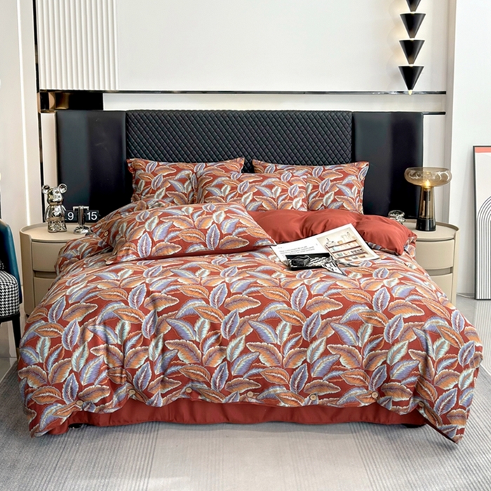 果洋家纺 2025新款水洗双层纱复古纽扣款轻奢风小碎花系列四件套 一叶暴富