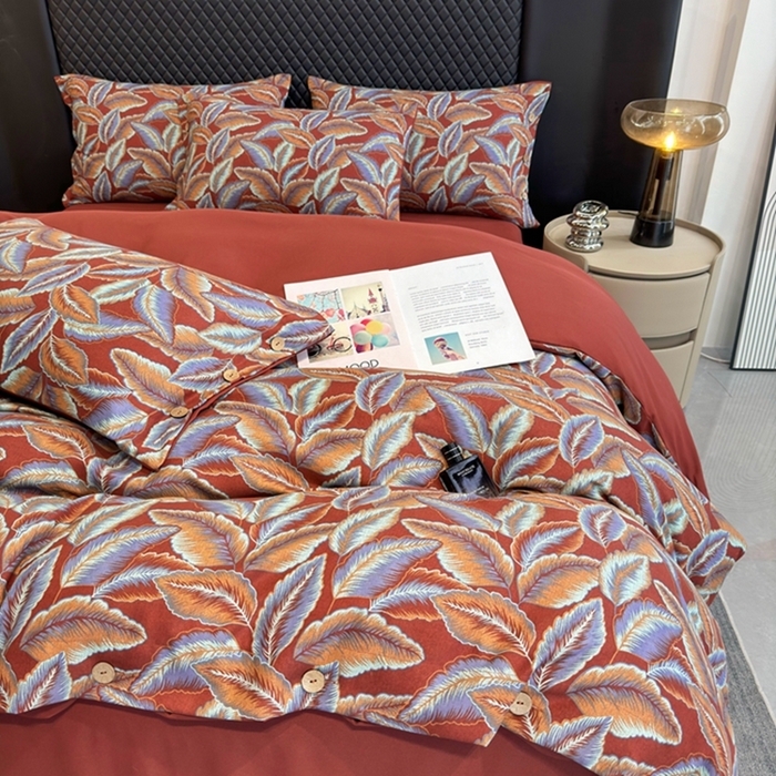 91家纺网 家纺一手货源 找家纺 果洋家纺 2025新款水洗双层纱复古纽扣款轻奢风小碎花系列四件套 一叶暴富