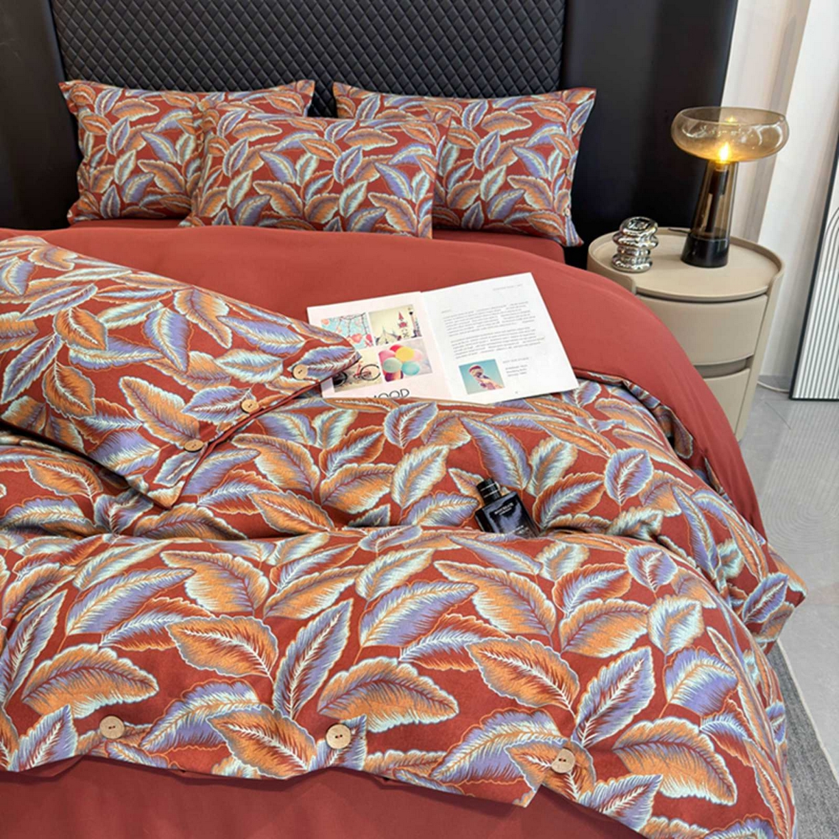 91家纺网 家纺一手货源 找家纺 果洋家纺 2025新款水洗双层纱复古纽扣款轻奢风小碎花系列四件套 一叶暴富