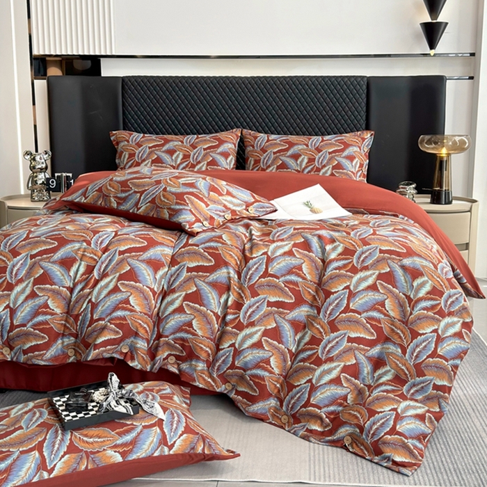 91家纺网 家纺一手货源 找家纺 果洋家纺 2025新款水洗双层纱复古纽扣款轻奢风小碎花系列四件套 一叶暴富