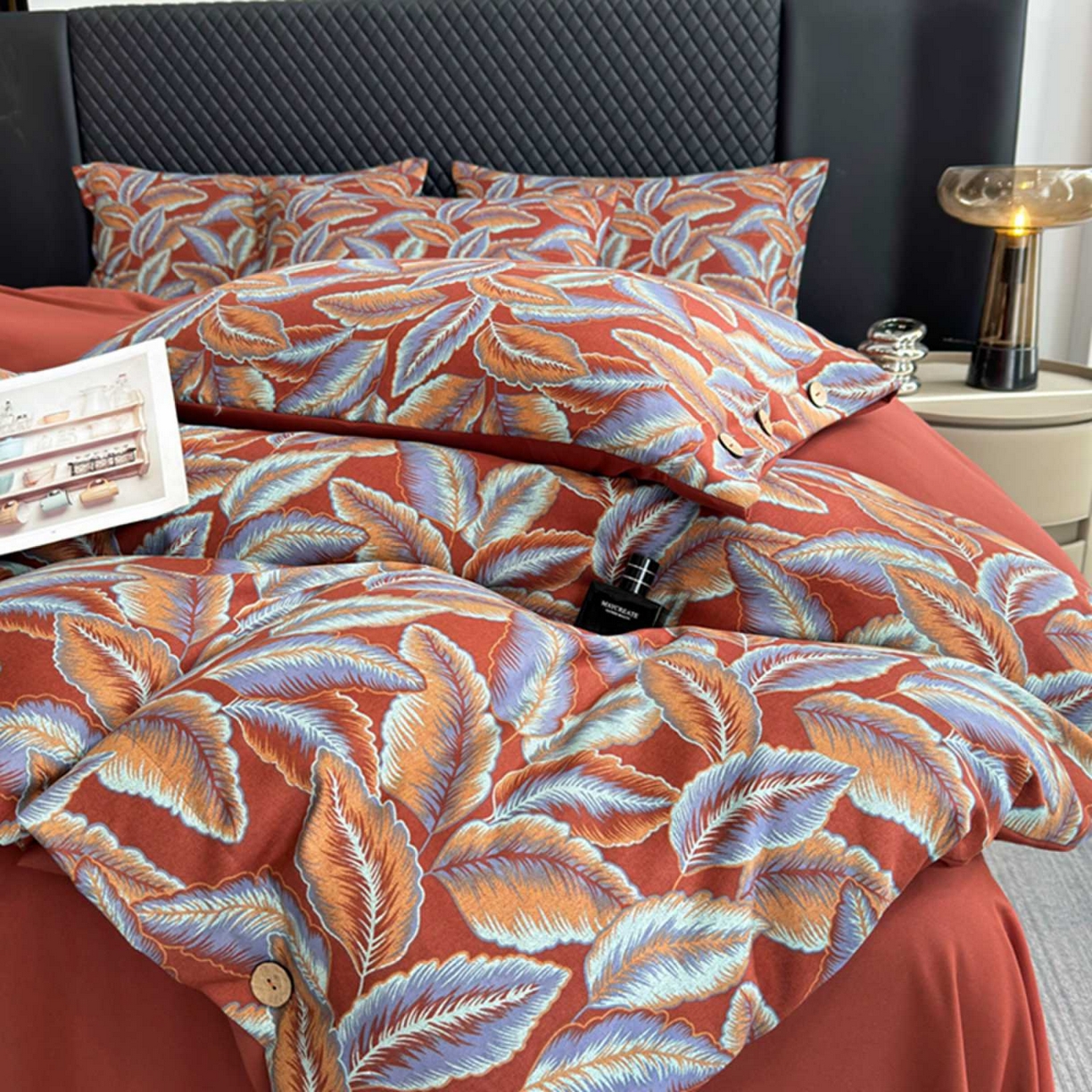 91家纺网 家纺一手货源 找家纺 果洋家纺 2025新款水洗双层纱复古纽扣款轻奢风小碎花系列四件套 一叶暴富