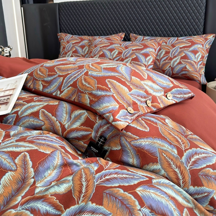 91家纺网 家纺一手货源 找家纺 果洋家纺 2025新款水洗双层纱复古纽扣款轻奢风小碎花系列四件套 一叶暴富