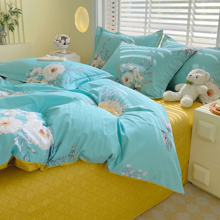 91家纺网 家纺一手货源 找家纺 星期三家纺 2025年5月春夏新款铂金全棉13372四件套（加老板微信有会员价） 花韵