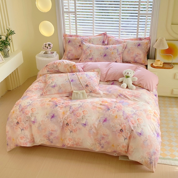 91家纺网 家纺一手货源 找家纺 星期三家纺 2025年5月春夏新款铂金全棉13372四件套（加老板微信有会员价） 梦幻蝴蝶