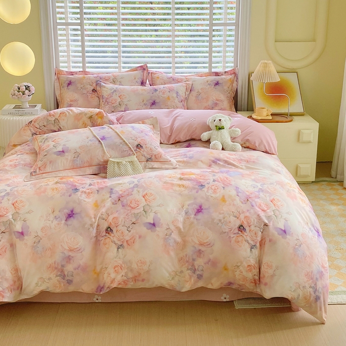 91家纺网 家纺一手货源 找家纺 星期三家纺 2025年5月春夏新款铂金全棉13372四件套（加老板微信有会员价） 梦幻蝴蝶