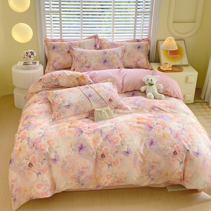 91家纺网 家纺一手货源 找家纺 星期三家纺 2025年5月春夏新款铂金全棉13372四件套（加老板微信有会员价） 梦幻蝴蝶