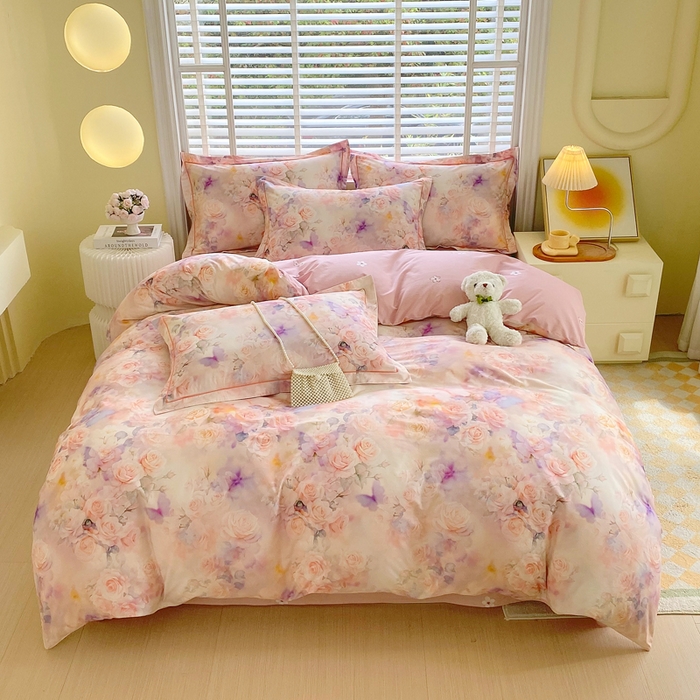 91家纺网 家纺一手货源 找家纺 星期三家纺 2025年5月春夏新款铂金全棉13372四件套（加老板微信有会员价） 梦幻蝴蝶