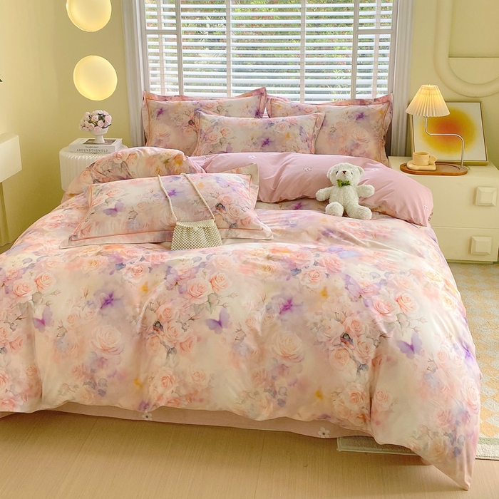 91家纺网 家纺一手货源 找家纺 星期三家纺 2025年5月春夏新款铂金全棉13372四件套（加老板微信有会员价） 梦幻蝴蝶