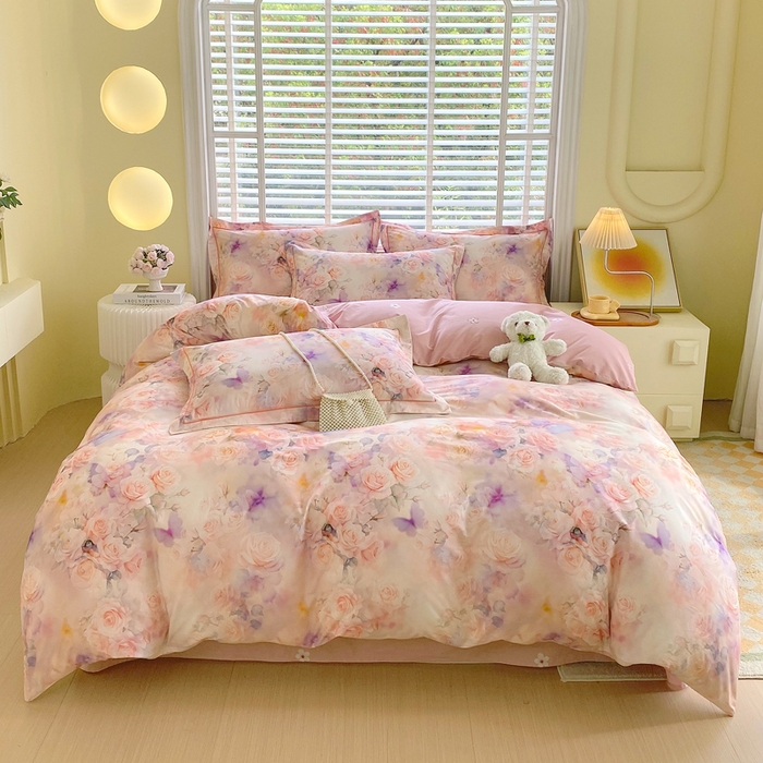 91家纺网 家纺一手货源 找家纺 星期三家纺 2025年5月春夏新款铂金全棉13372四件套（加老板微信有会员价） 梦幻蝴蝶