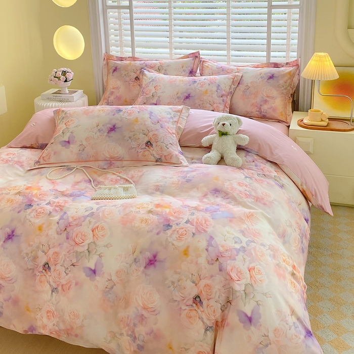 91家纺网 家纺一手货源 找家纺 星期三家纺 2025年5月春夏新款铂金全棉13372四件套（加老板微信有会员价） 梦幻蝴蝶