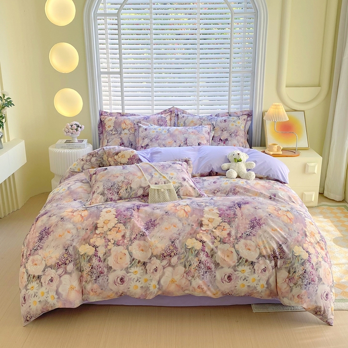 91家纺网 家纺一手货源 找家纺 星期三家纺 2025年5月春夏新款铂金全棉13372四件套（加老板微信有会员价） 油画花圃