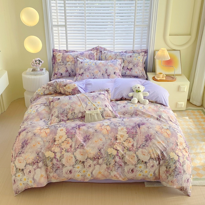 91家纺网 家纺一手货源 找家纺 星期三家纺 2025年5月春夏新款铂金全棉13372四件套（加老板微信有会员价） 油画花圃