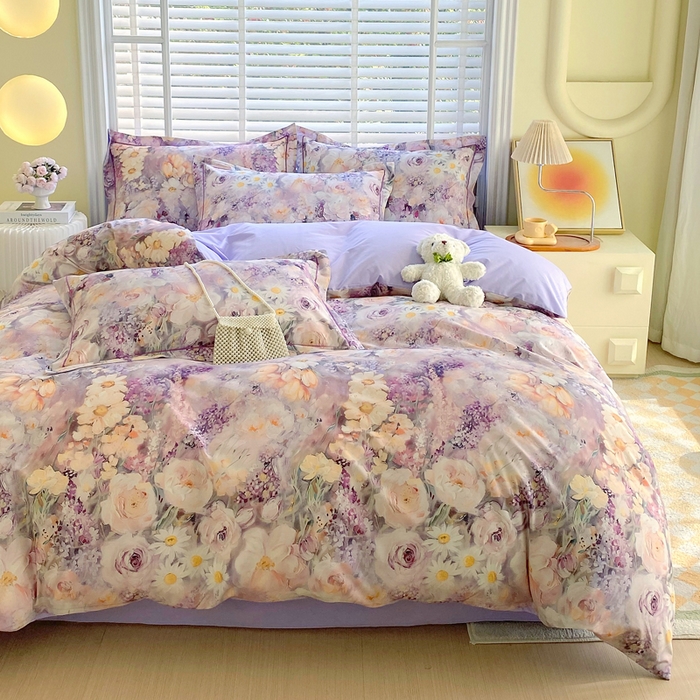 91家纺网 家纺一手货源 找家纺 星期三家纺 2025年5月春夏新款铂金全棉13372四件套（加老板微信有会员价） 油画花圃